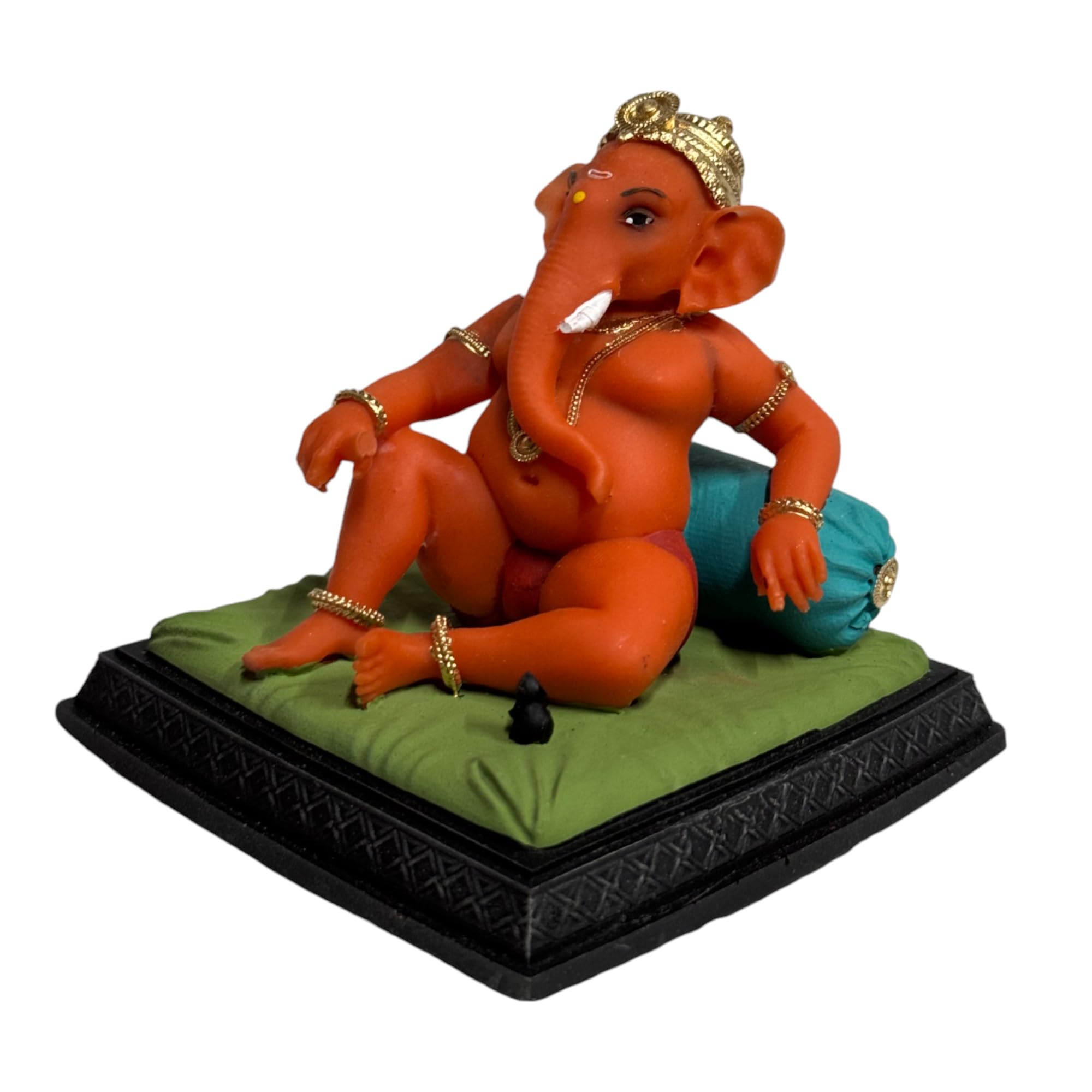 Karighar Kesari Ganesh Idol For Car Dashboard, Home, Puja Ghar, Gifting (9 X 9 X 8 Cm) V0016
